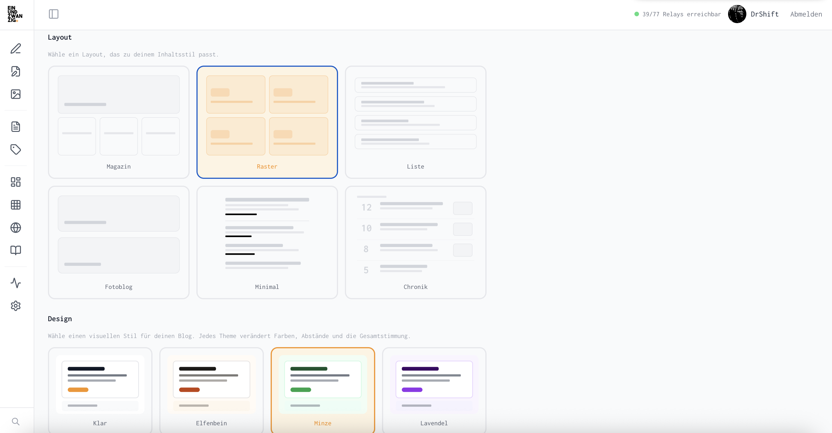 Blog site layout and theme configuration