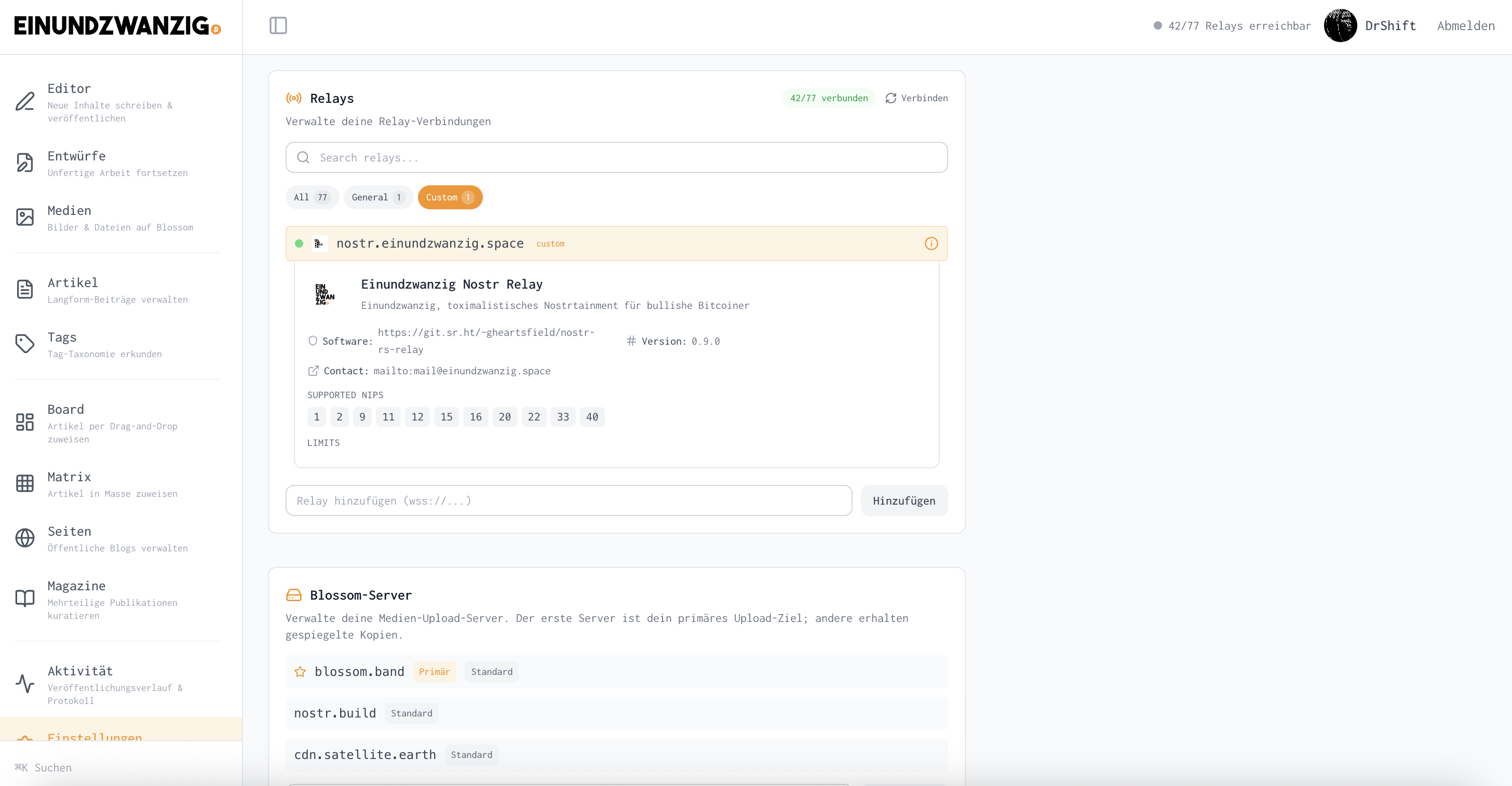 Relay settings and management